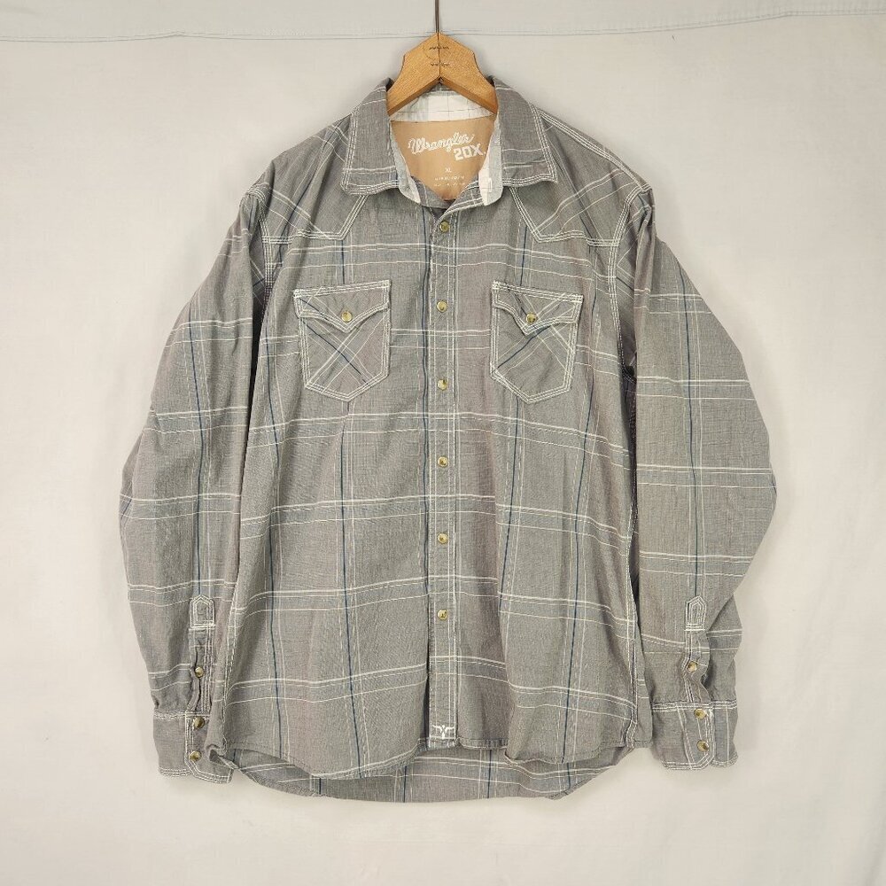 Wrangler 20X Pearl Snap Men's XL Western Shirt Gray Long Sleeve Casual Cowboy